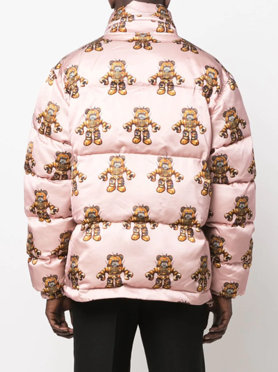 Shop Moschino Graphic-print Padded Coat In Pink