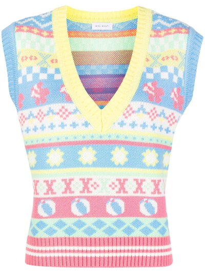 Shop Mira Mikati Abstrat-pattern V-neck Jumper In Multicolour