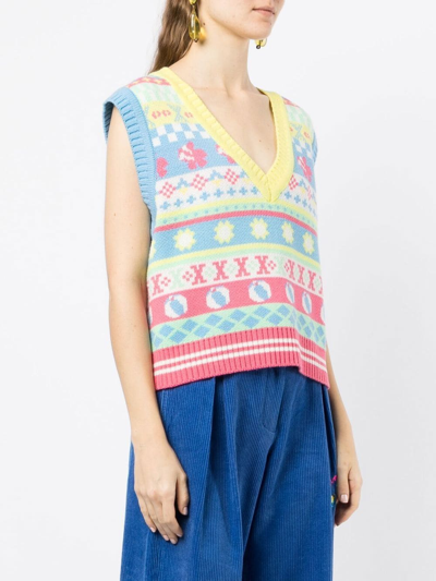 Shop Mira Mikati Abstrat-pattern V-neck Jumper In Multicolour