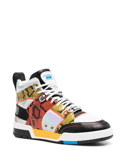 Shop Moschino Snakeskin High-top Sneakers In White