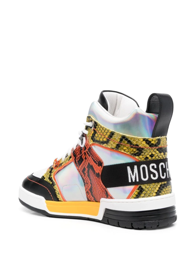 Shop Moschino Snakeskin High-top Sneakers In White