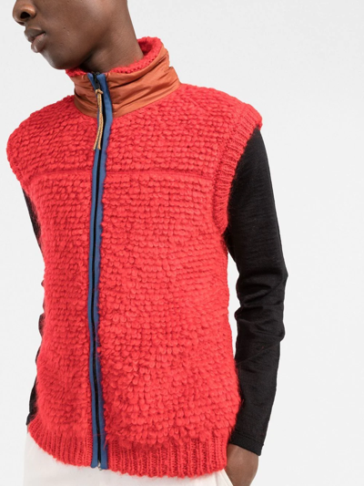 Shop Marni Zip-up Knitted Vest In Red