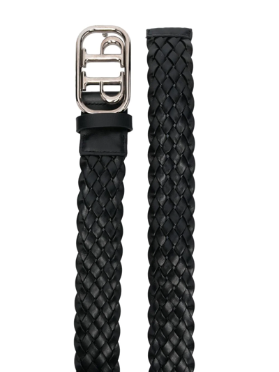 Philipp Plein Logo Buckle Braided Belt In Black