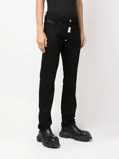 Shop Philipp Plein Embroidered-logo Straight-leg Jeans In Black