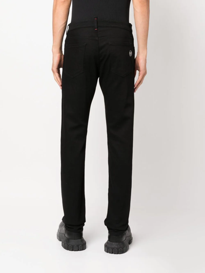 Shop Philipp Plein Embroidered-logo Straight-leg Jeans In Black