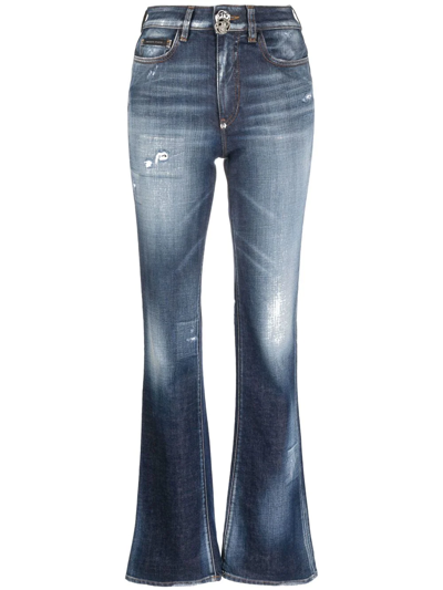 Shop Philipp Plein Distressed-finish Denim Jeans In Blue