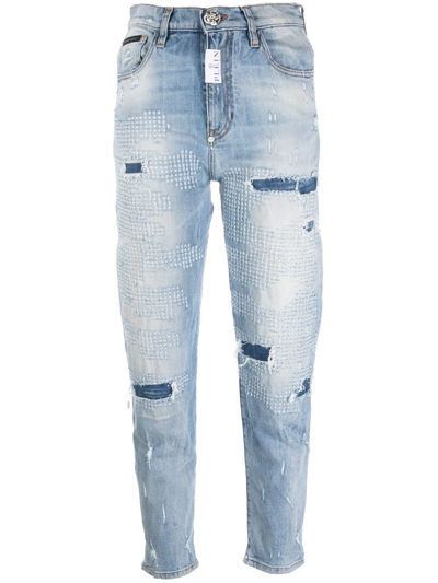 Shop Philipp Plein Distressed Mom Jeans In Blue