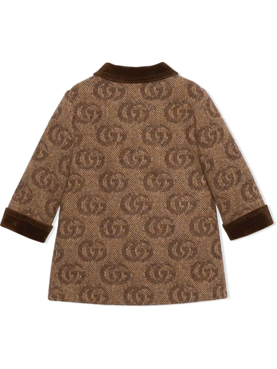 Shop Gucci Gg-embroidered Wool Coat In Brown