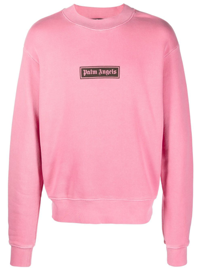 Palm Angels Box Logo-embossed Cotton-jersey Sweatshirt In Pink