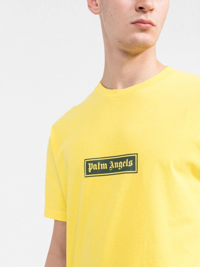 Shop Palm Angels Logo-print Cotton T-shirt In Yellow