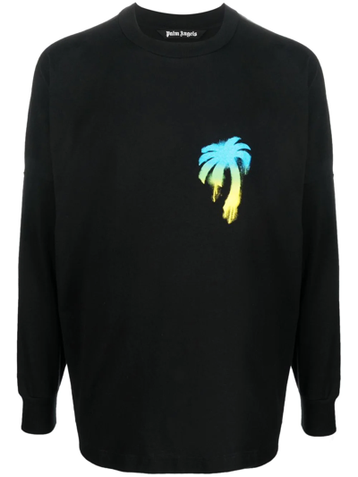 Shop Palm Angels Graffiti Logo-print Long-sleeved T-shirt In Black