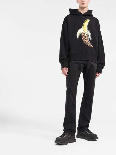 Palm Angels Banana Print Cotton Sweatshirt Hoodie In Black