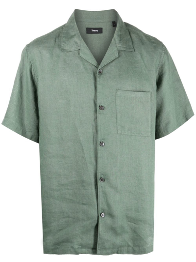 Shop Theory Short-sleeve Linen Shirt In Green