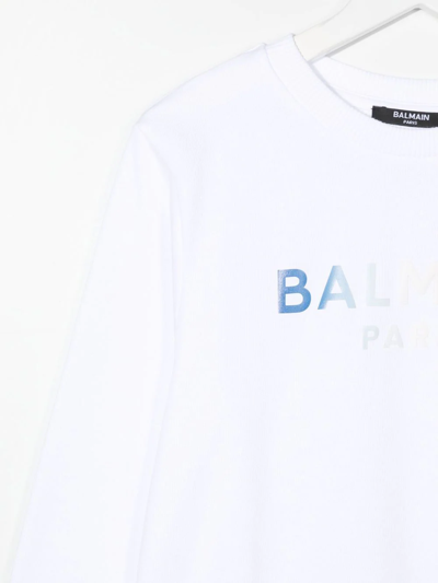 Shop Balmain Logo-print Crew Neck Sweatshirt In White