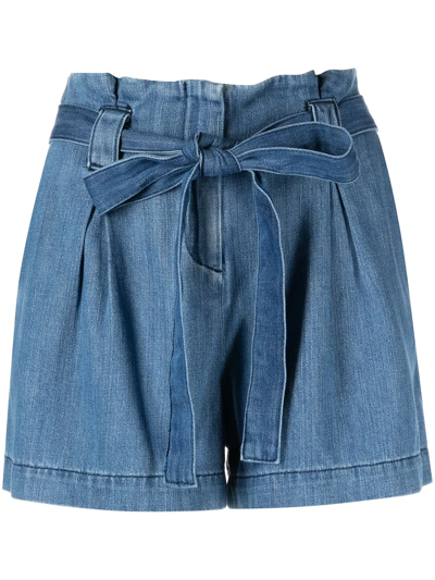 Shop L Agence Hillary Belted Denim Shorts In Blue