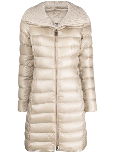 Herno Knitted-collar Padded Coat In Neutrals