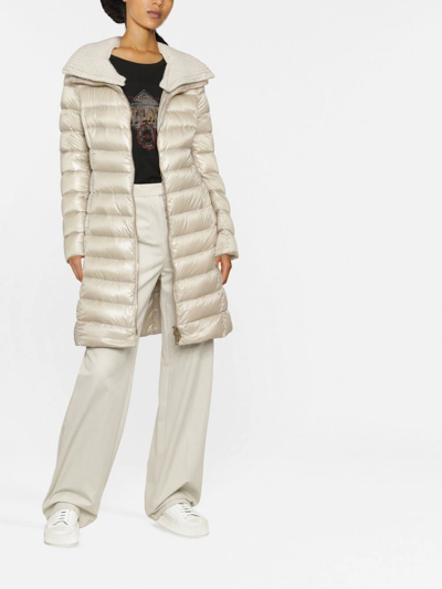 Herno Knitted-collar Padded Coat In Neutrals