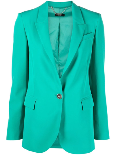 Shop Liu •jo Peak-lapels Single-breasted Blazer In Green