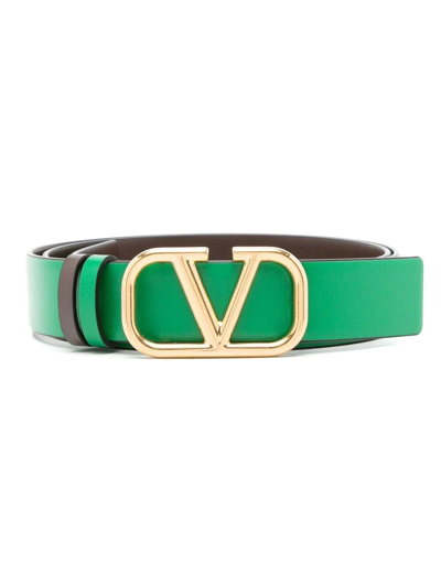 Shop Valentino Vlogo Signature Reversible Belt In Green