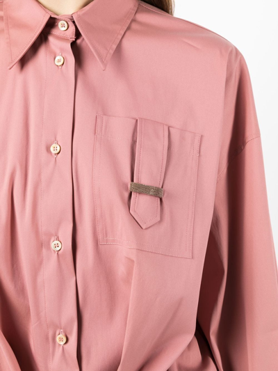 Shop Brunello Cucinelli Long-sleeve Gathered Shirt In Pink