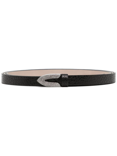 Shop Brunello Cucinelli Pebble-leather Thin Belt In Black