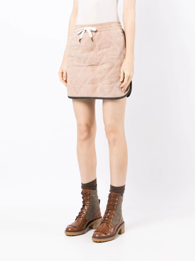 Shop Brunello Cucinelli Contrast-trim Quilted Skirt In Pink