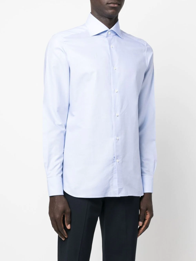 Shop Zegna Pointed-collar Button-up Shirt In Blue