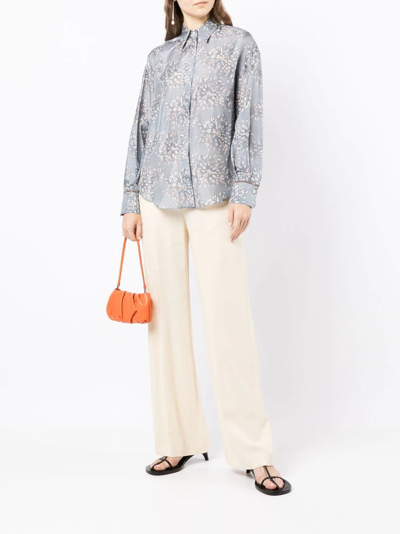 Shop Brunello Cucinelli Broderie Anglaise-print Silk Blouse In Blue