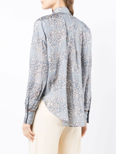 Brunello Cucinelli Broderie Anglaise-print Silk Blouse In Blue