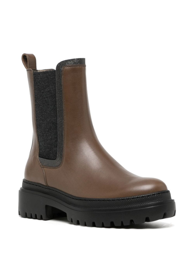 Shop Brunello Cucinelli Block-heel Chelsea Boots In Brown
