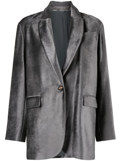Shop Brunello Cucinelli Boxy Velvet Blazer In Grey