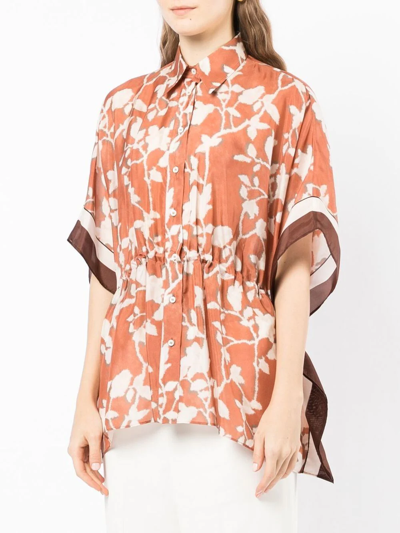 Shop Brunello Cucinelli Floral-print Short-sleeve Shirt In Red