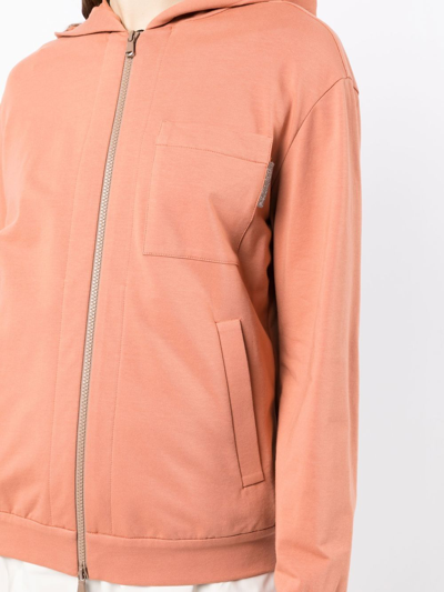 Shop Brunello Cucinelli Fleece Zip-up Hoodie In Pink