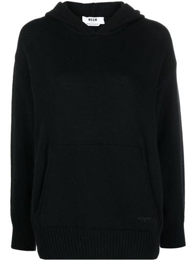 Shop Msgm Hooded Wool-cashmere Jumper In Black