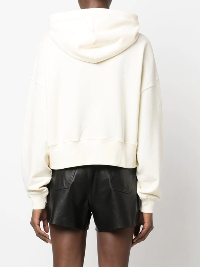 Msgm Cropped Logo-print Hoodie In Neutrals