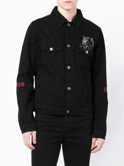 Shop Ksubi Graphic-print Embroidered Denim Jacket In Black
