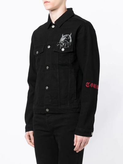 Shop Ksubi Graphic-print Embroidered Denim Jacket In Black