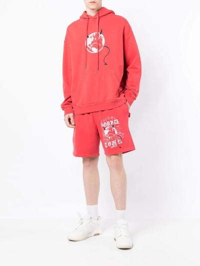 Shop Ksubi Graphic-print Cotton Track Shorts In Red
