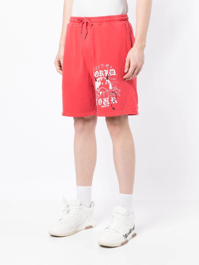 Shop Ksubi Graphic-print Cotton Track Shorts In Red