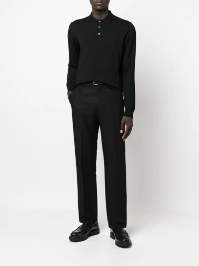 Shop Corneliani Knitted Long-sleeved Polo Shirt In Black