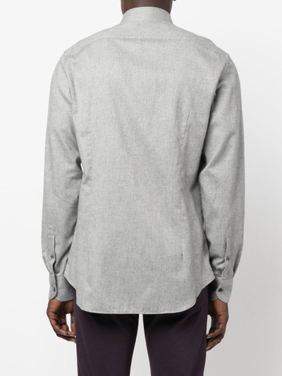 Shop Corneliani Cutaway-collar Button-up Shirt In Grey