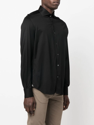 Shop Corneliani Cutaway-collar Button-up Shirt In Black