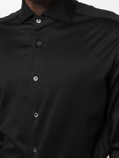 Shop Corneliani Cutaway-collar Button-up Shirt In Black