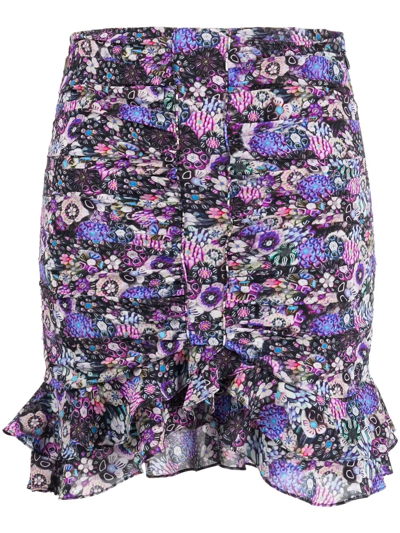 Shop Isabel Marant Milendi Floral-print Ruched Mini Skirt In Black