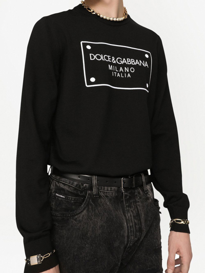 Shop Dolce & Gabbana Intarsia Logo Wool Jumper In Black