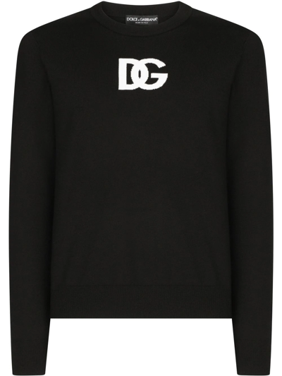 Shop Dolce & Gabbana Dg Intarsia-knit Wool Jumper In Black