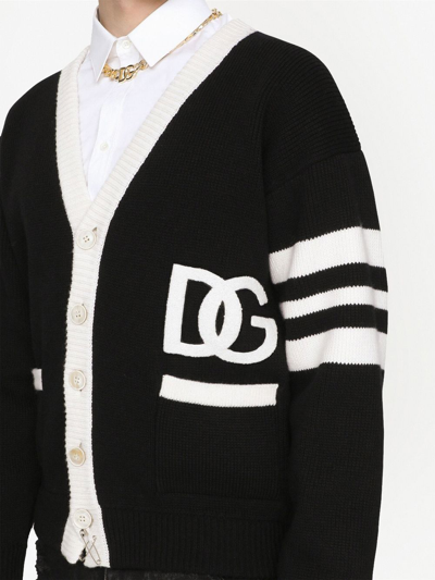 Shop Dolce & Gabbana Dg-logo Fisherman's-knit Cardigan In Black