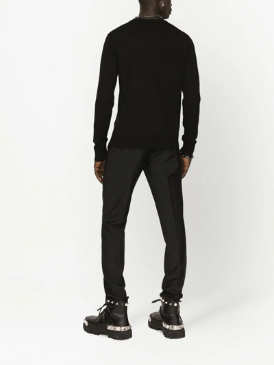 Shop Dolce & Gabbana Dg Intarsia-knit Wool Jumper In Black