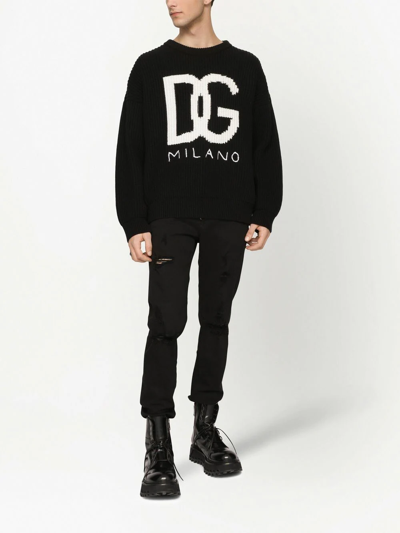 Shop Dolce & Gabbana Dg Intarsia-knit Cashmere-wool Jumper In Black