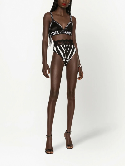 Dolce & Gabbana Zebra Print Charmeuse And Lace Briefs In Black
